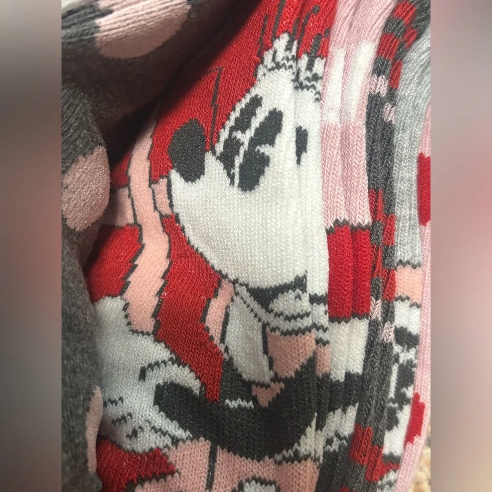 Disney Pink & Red Mickey Mouse Holiday Crew Socks 10 Pairs